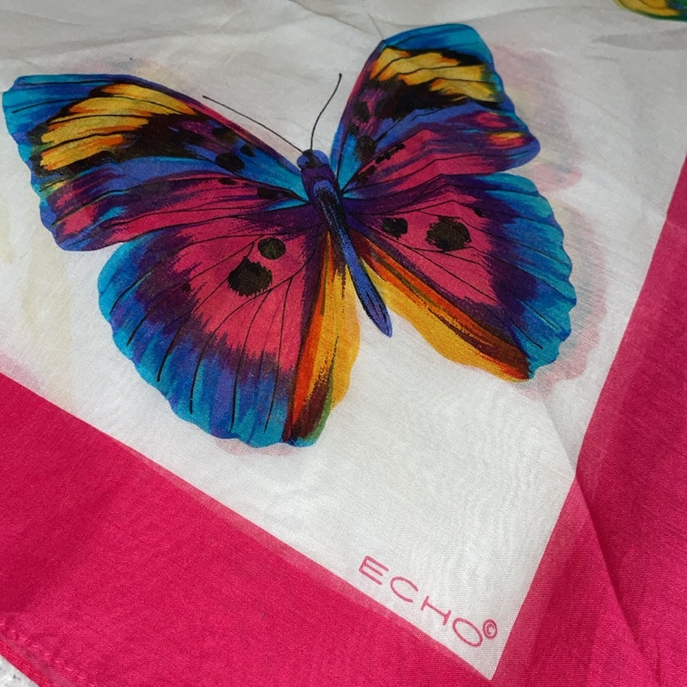ECHO Brilliant Colorful Butterfly Print Scarf. - Picture 2 of 5